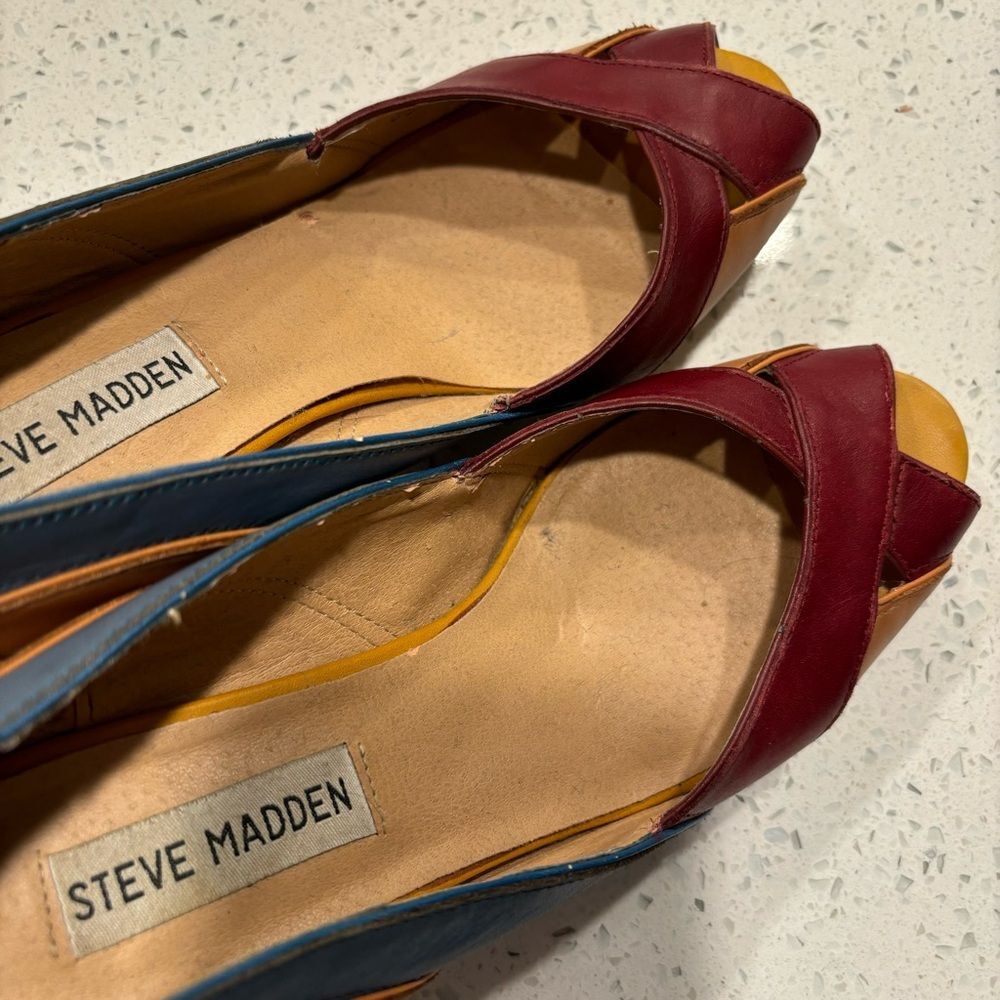 Steve Madden Sallsa Multicolor Leather Pumps Peep Toe Red Yellow Blue Size 6.5 - Picture 11 of 11